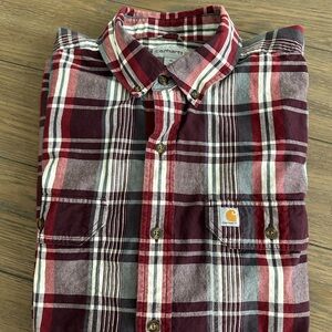 Carhartt‎ Men's Burgundy and White Plaid Shirt